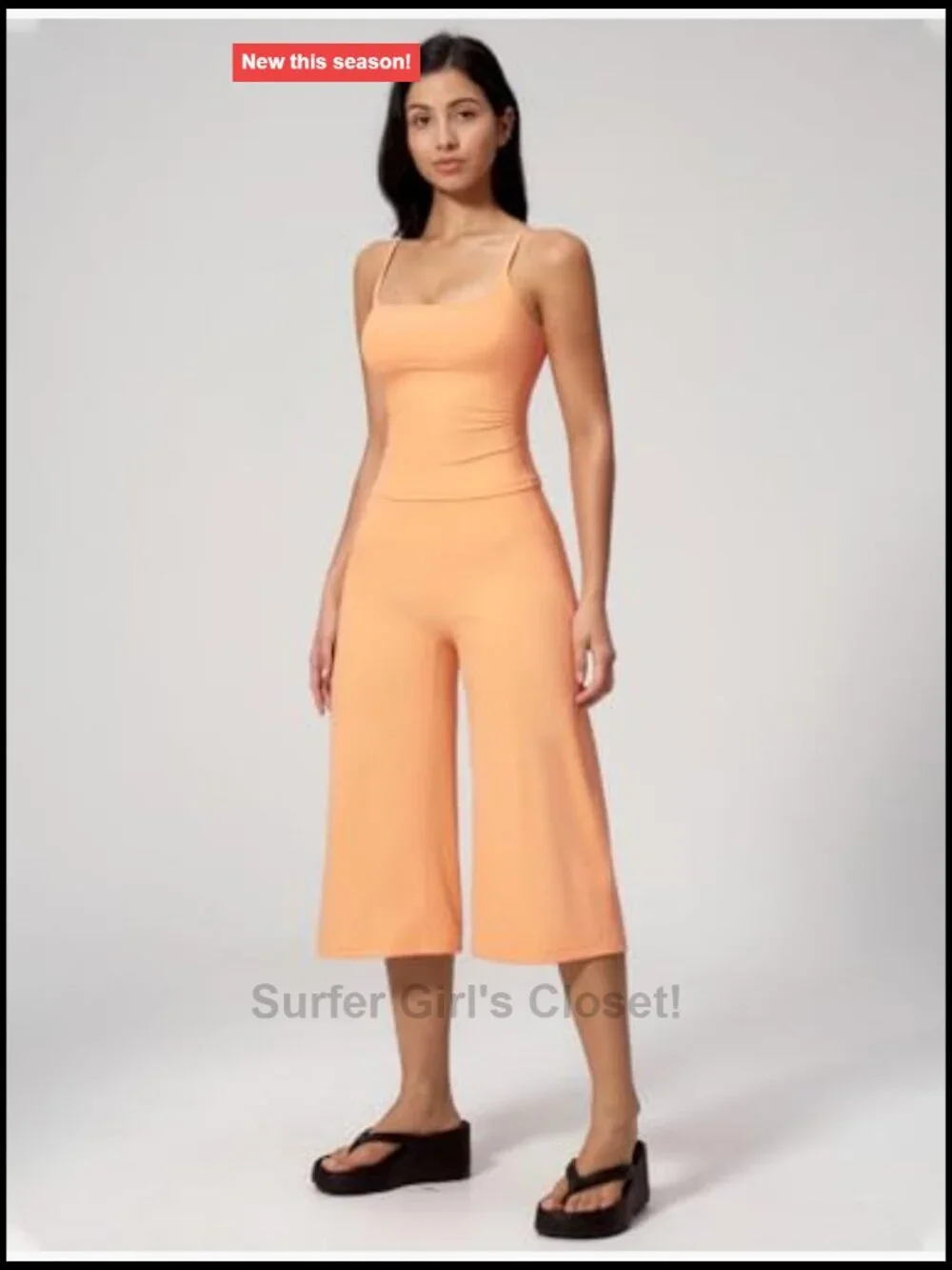 Two Piece Workout Set Crop Top Wide Leg Capri Pants Spaghetti Straps